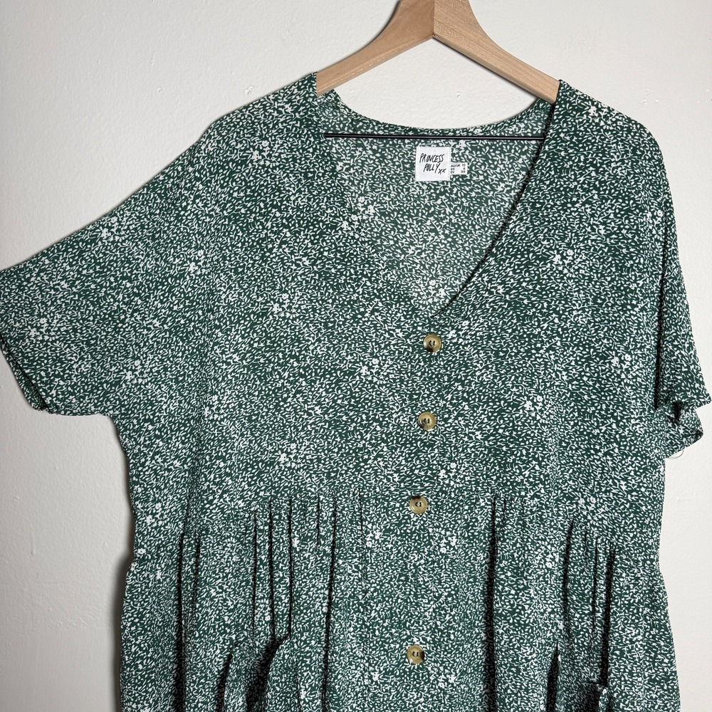 Princess Polly Womens Mini Shirt Dress 6 Green Floral Button Up Brunch Flowy - Picture 8 of 10